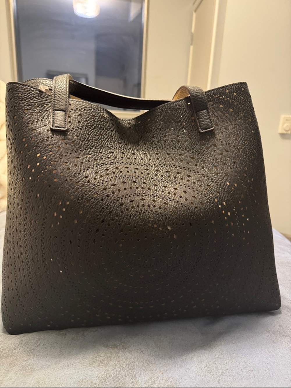 Street Level Black Perforated Tote Bag